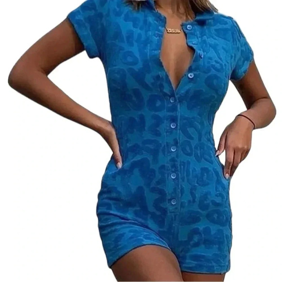 French Terry Romper Shorts Rompershorts Playsuit Sz M - Picture 2 of 2